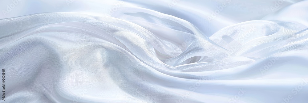 Closeup of Smooth Elegant Crumpled Sky White Silk Fabric, Abstract Background with Delicate Waves Closeup of Smooth Elegant Crumpled Sky White Silk Fabric, Abstract Background with Delicate Waves