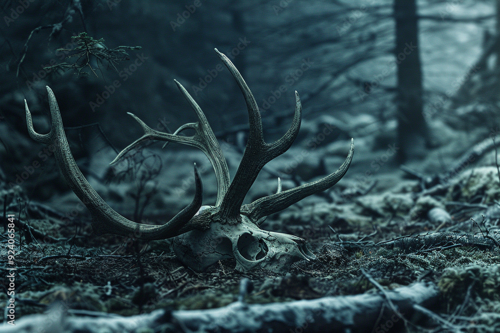 Obraz premium Deer Skull in a Dark Forest