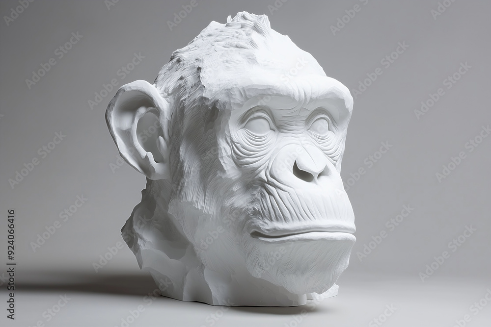 White Clay Sculpture of Primate Head in Profile White Clay Sculpture of Primate Head in Profile