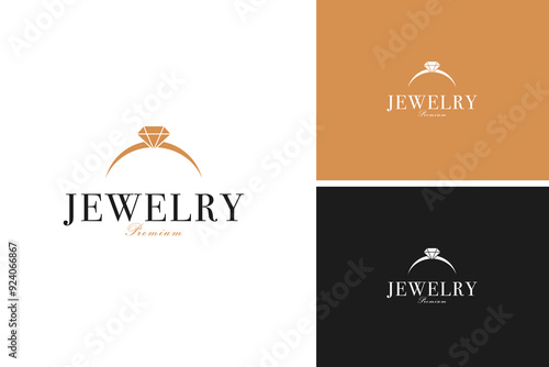 Jewelry ring with luxury diamond logo design vector illustration template idea