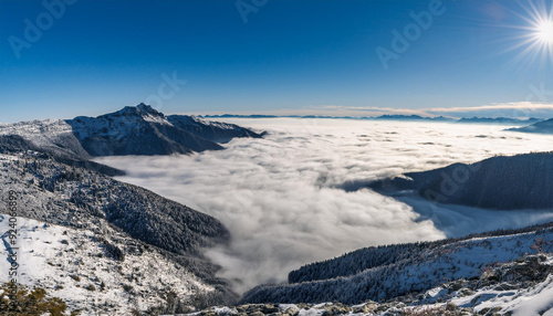 Sea of clouds covered mountains