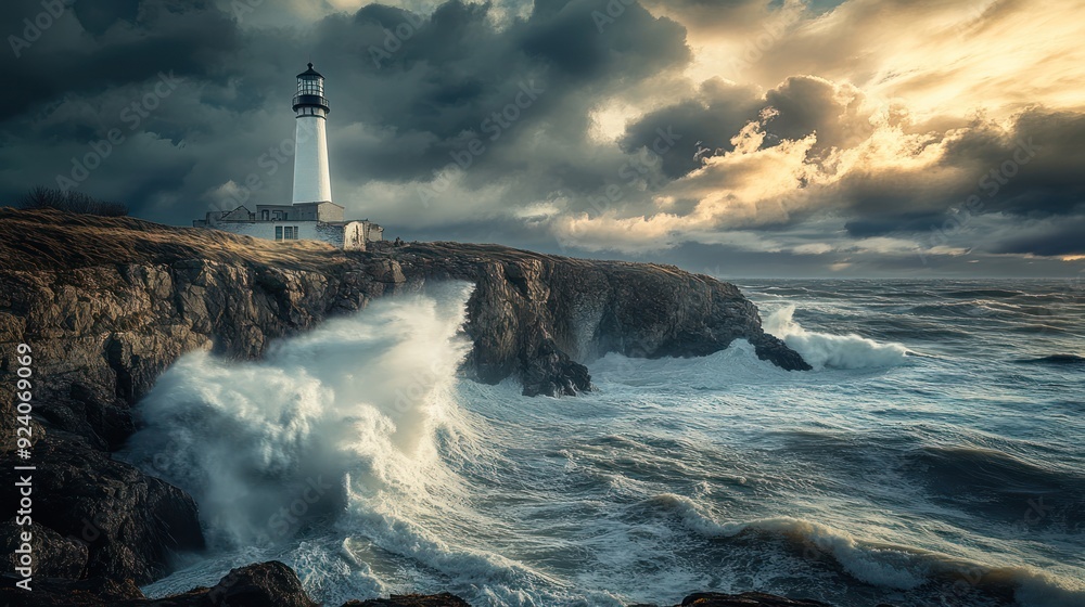 Lighthouse Standing Tall Against a Stormy Sea Lighthouse Standing Tall Against a Stormy Sea