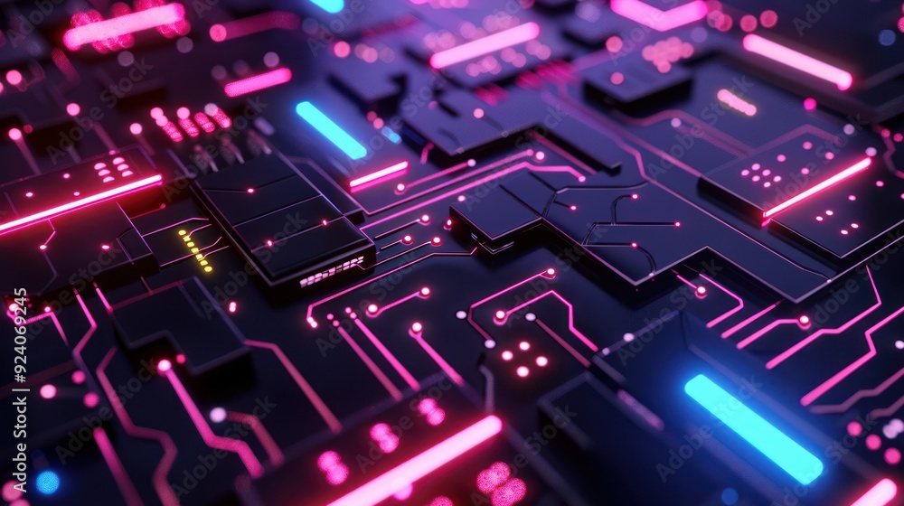 Obraz premium Abstract Neon Circuitry - Futuristic Technology