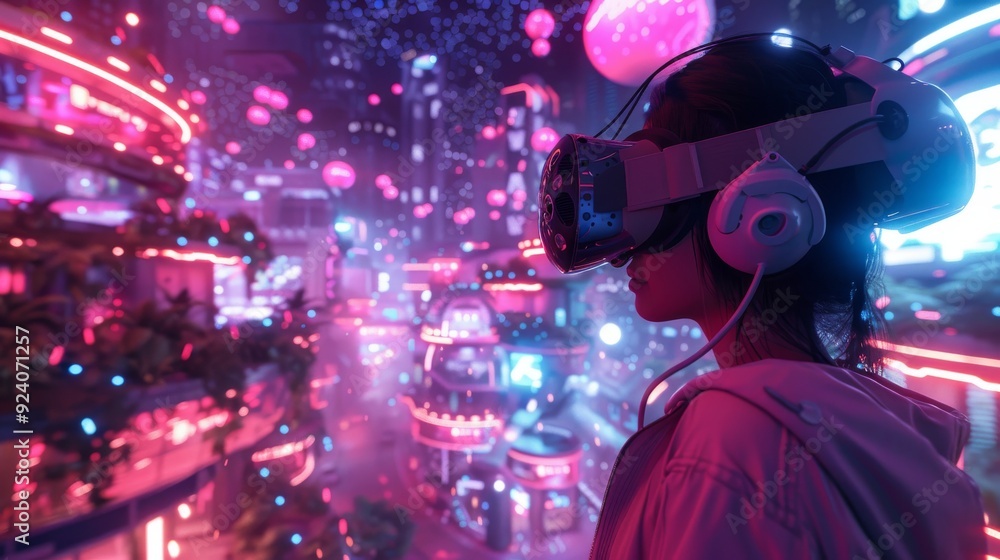 Interactive Gaming Environment: A gamer immersed in a futuristic virtual reality game, surrounded by vibrant and interactive game elements. Interactive Gaming Environment: A gamer immersed in a futuristic virtual reality game, surrounded by vibrant and interactive game elements.