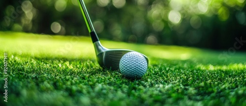 Golf Club and Ball on a Green Grass Field photo