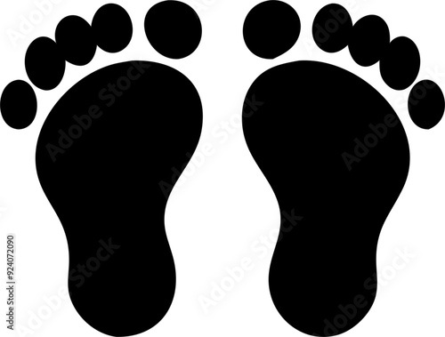 Black baby footprints icon, simple silhouette, newborn symbol