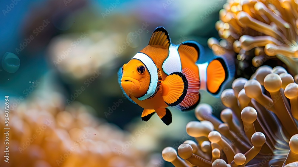 Cute anemone fish playing on the coral reef, beautiful color on coral reefs, anemones on tropical coral reefs AI generated Cute anemone fish playing on the coral reef, beautiful color on coral reefs, anemones on tropical coral reefs AI generated