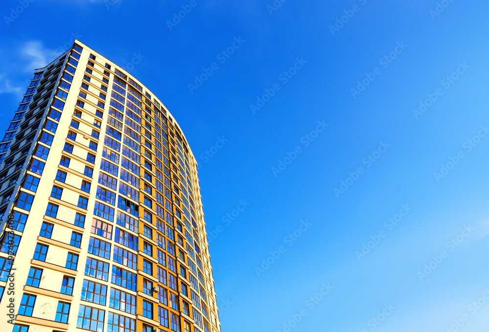 Skyscraper facade. Modern High rise residential facade. Windows of ...