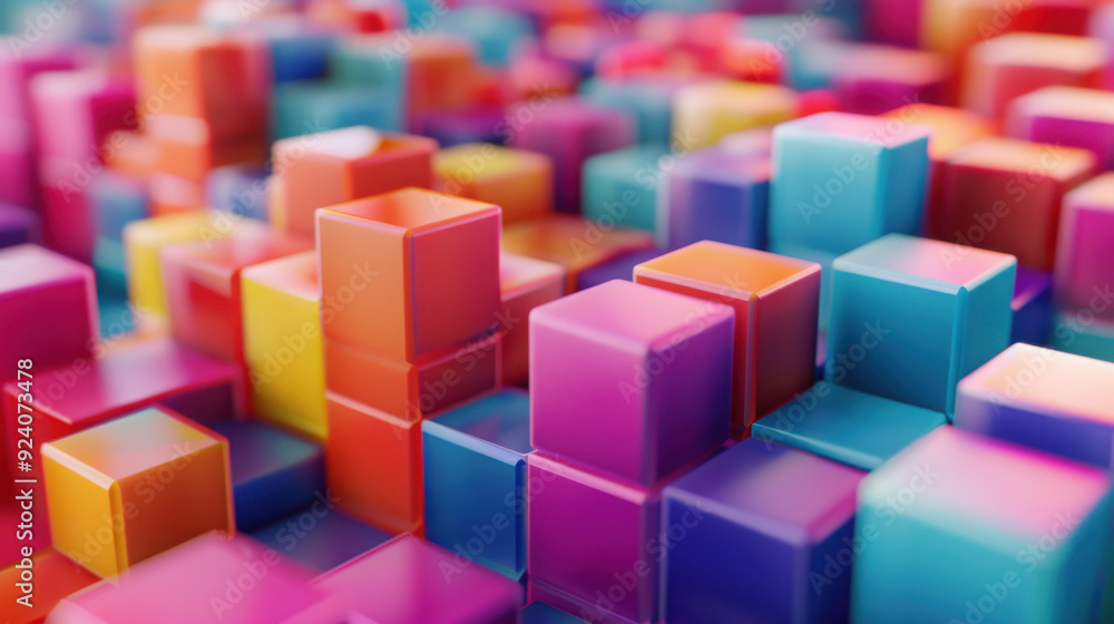 Obraz premium Connected colorful cubes, 3d render.