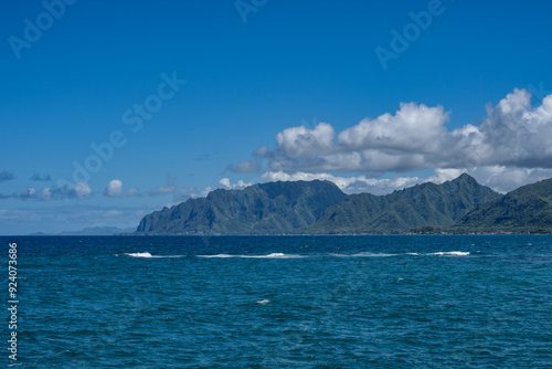 Lāʻie Point State Wayside，Oahu, Hawaii. Koʻolau Range is a name given to the dormant fragmented remnant of the eastern or windward shield volcano of the Hawaiian island of O
 photo