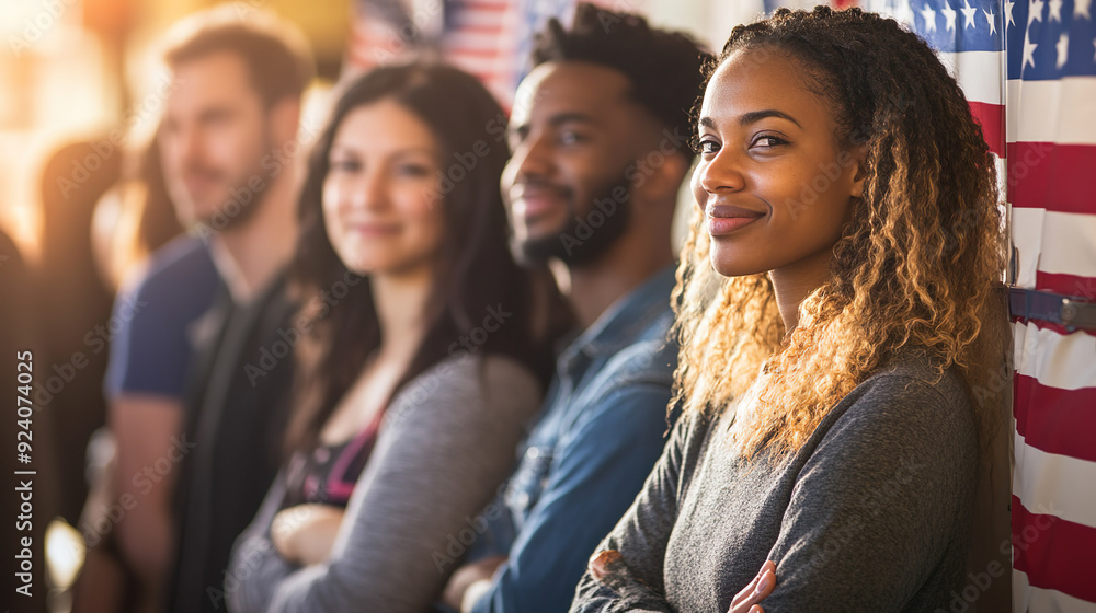 Happy Diverse Group Americans In Line Vote Young Voters Election Presidential America Teenager Democracy Happy Diverse Group Americans In Line Vote Young Voters Election Presidential America Teenager Democracy