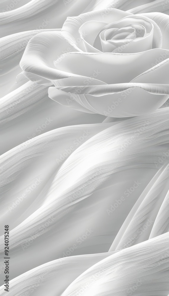 Naklejka premium White Rose on Flowing Fabric, Abstract Floral Background, Elegance and Beauty Concept