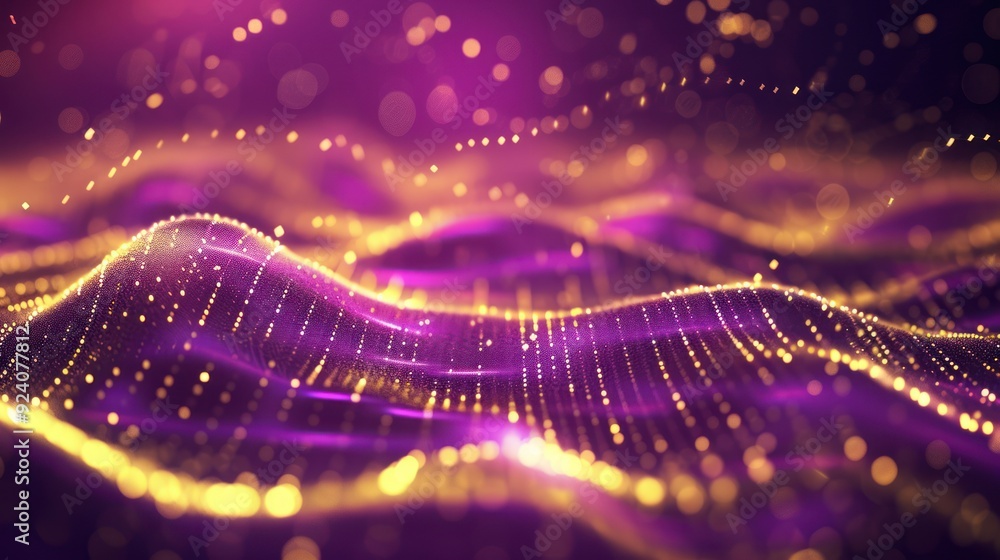 Abstract Purple and Gold Glittering Waves Abstract Purple and Gold Glittering Waves
