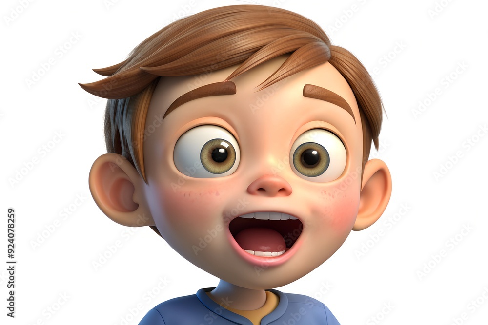 Obraz premium 3D Cartoon Boy with a Surprised Expression
