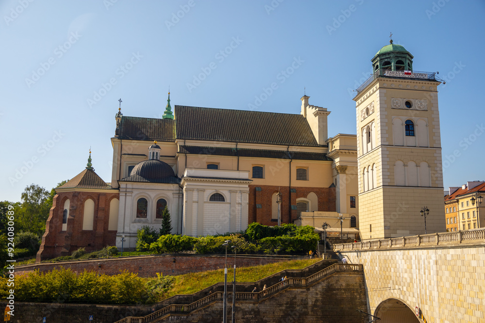 Fototapeta premium Warsaw, Poland, Europe, 5 August 2024: Churches, historical buildings and streets