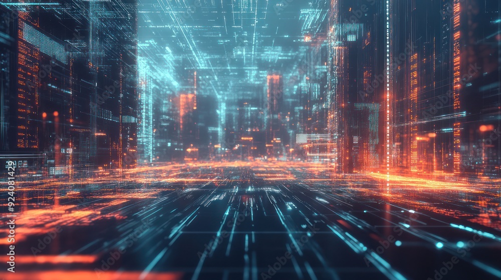 Obraz premium Digital Cityscape: A Futuristic Vision of Technology