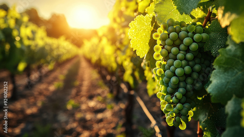 Vineyard Rows Bathed in Sunlight