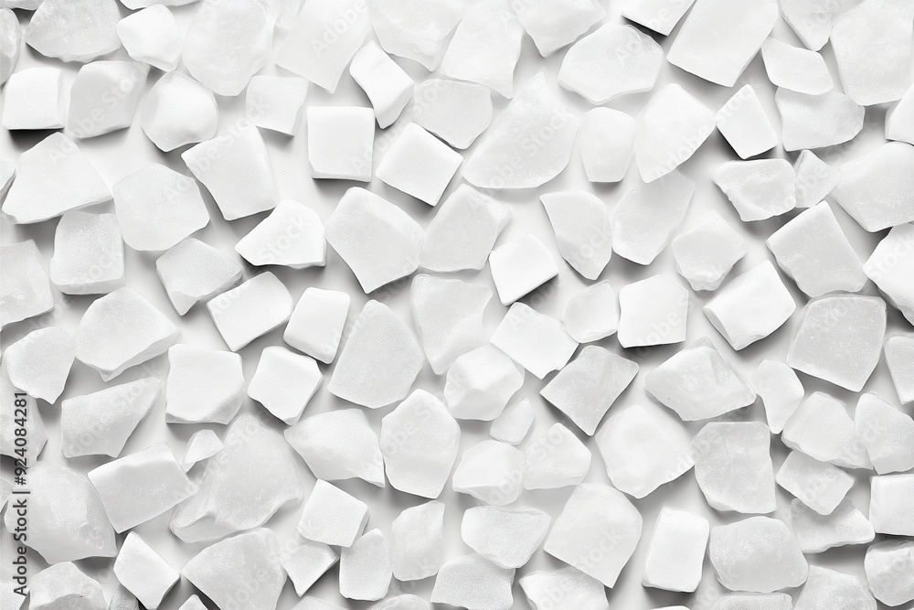 A high-resolution image of white stones or crystals, arranged in a pattern across a clean white background. A high-resolution image of white stones or crystals, arranged in a pattern across a clean white background.