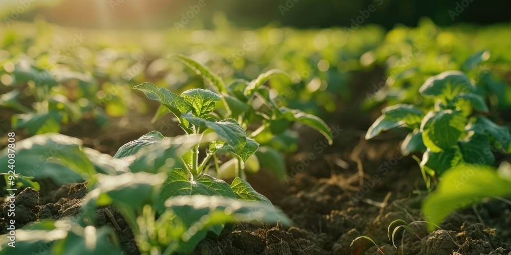 Potato seedlings growing in the field Potatoes cultivation in the field Potato seedlings growing in the field Potatoes cultivation in the field