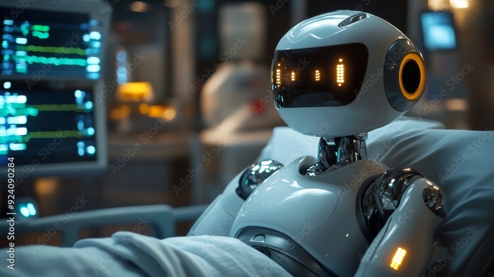 Robot Nurse Assisting Patients: A robotic nurse providing care and assistance to patients in a hospital. Robot Nurse Assisting Patients: A robotic nurse providing care and assistance to patients in a hospital.