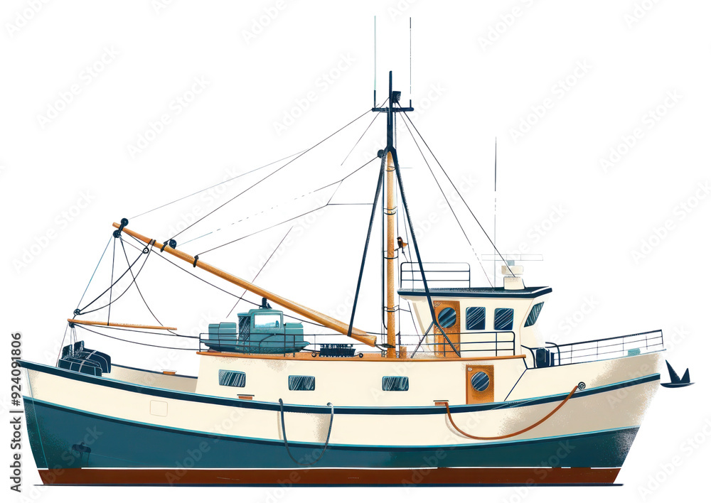 PNG Detailed fishing boat illustration PNG Detailed fishing boat illustration