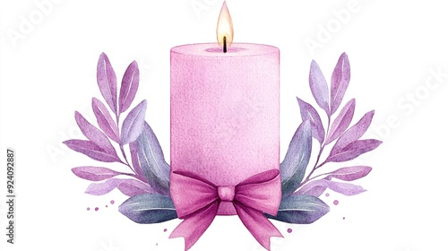  Pink ribbon on a pink candle with purple bow