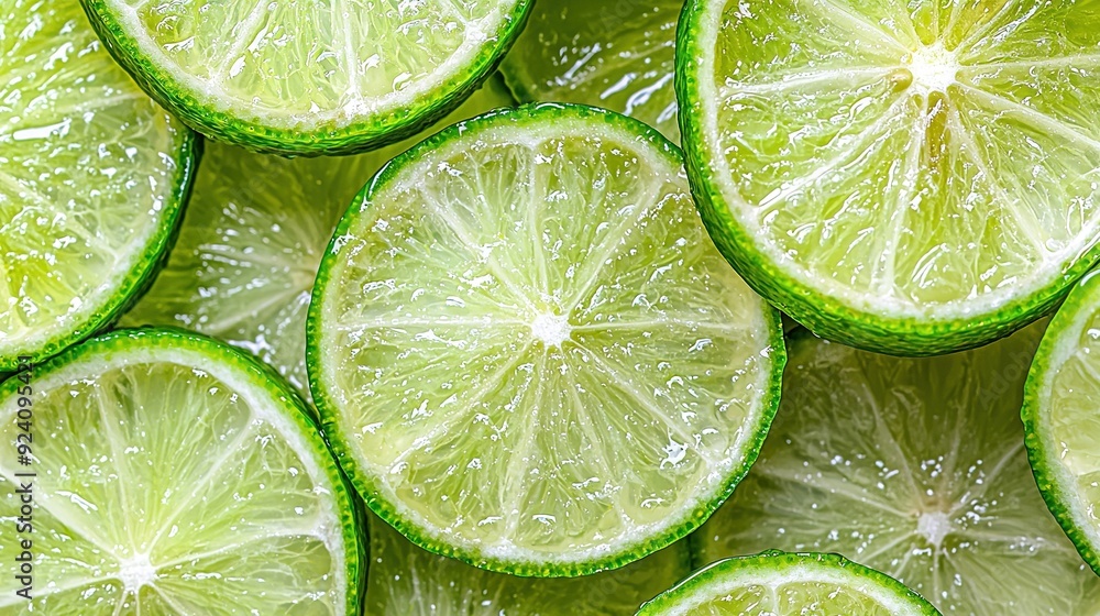 A collection of limes halved for use as garnishes or garnishes A collection of limes halved for use as garnishes or garnishes