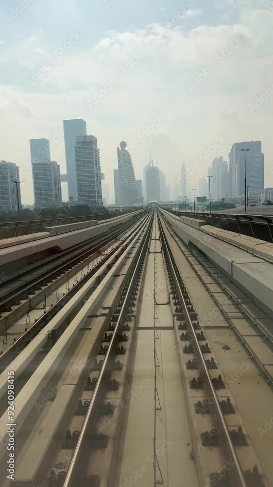 View from a metro car of the business district on Sheikh Zayed Road in Dubai. View from a metro car of the business district on Sheikh Zayed Road in Dubai.