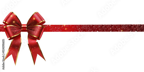 Red and gold bow and ribbon isolated on transparent background png, present, gift and invitation decoration