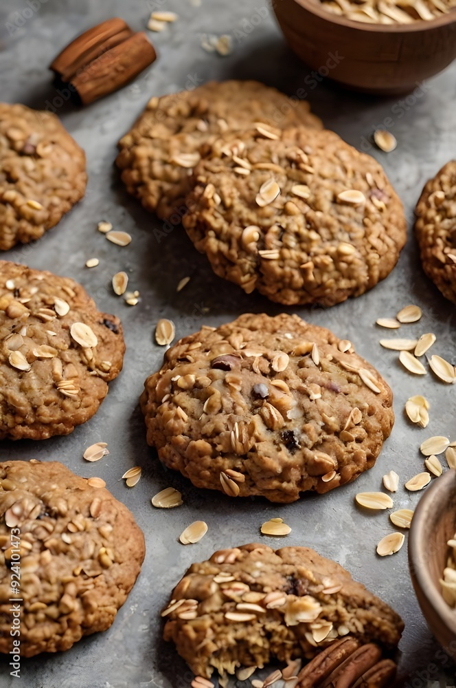 Oatmeal cookies surrounded by ingredients Oatmeal cookies surrounded by ingredients