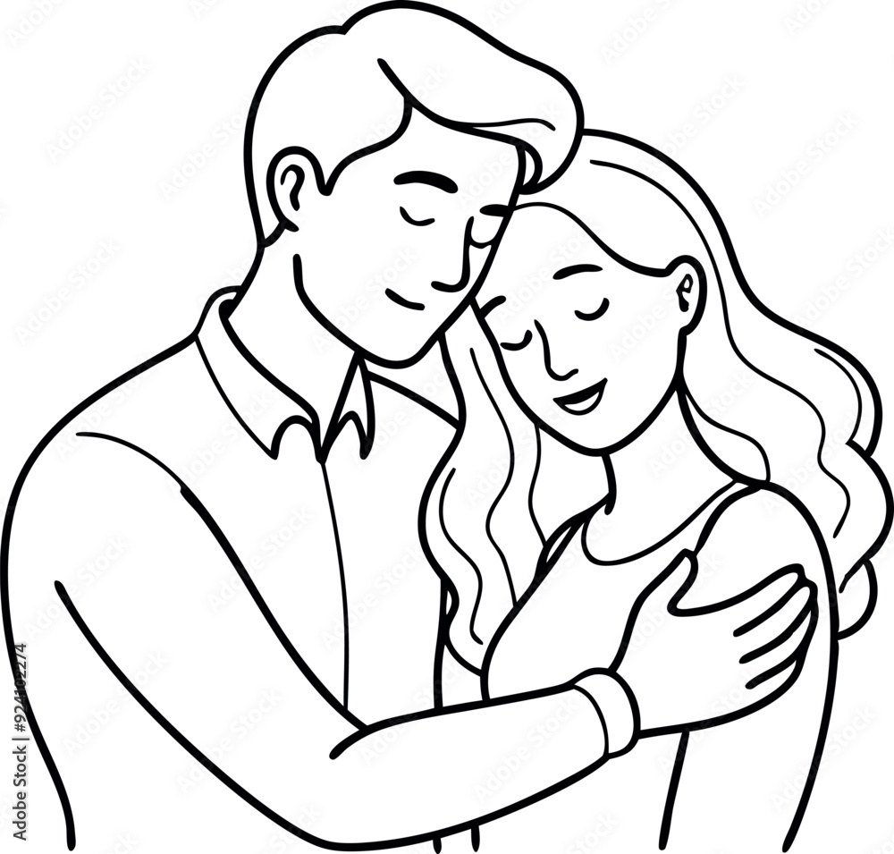 Romantic Couple Embracing Line Art Illustration Romantic Couple Embracing Line Art Illustration