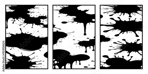 Set of 3 Abstract black and white pattern. For use in graphics. Minimalist illustration for printing on wall decorations