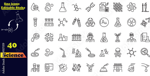 Set of 40 outline icons related to Science .