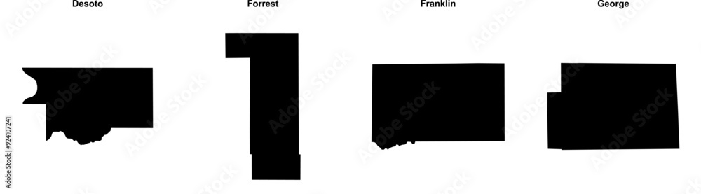 Obraz premium Desoto, Forrest, Franklin, George outline maps
