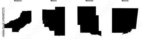 Madison, Marion, Marshall, Monroe outline maps