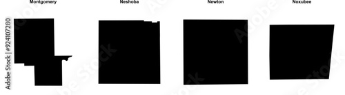 Montgomery, Neshoba, Newton, Noxubee outline maps