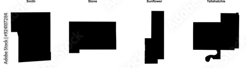 Smith, Stone, Sunflower, Tallahatchie outline maps
