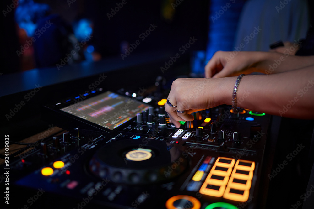 Naklejka premium Audio Mixing Console in a Recording Studio with advanced sound production capabilities