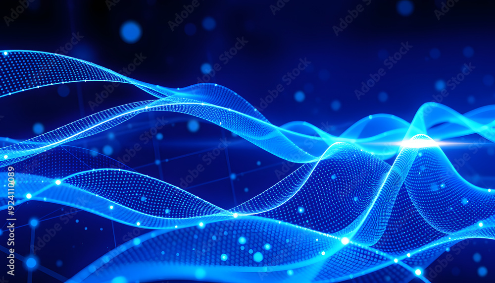 Abstract blue tech background with digital waves, network system with ...
