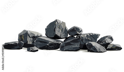 set of rock and stone, vector illustration Realistic black stones scenery clipart, 3d rendering transparent background png