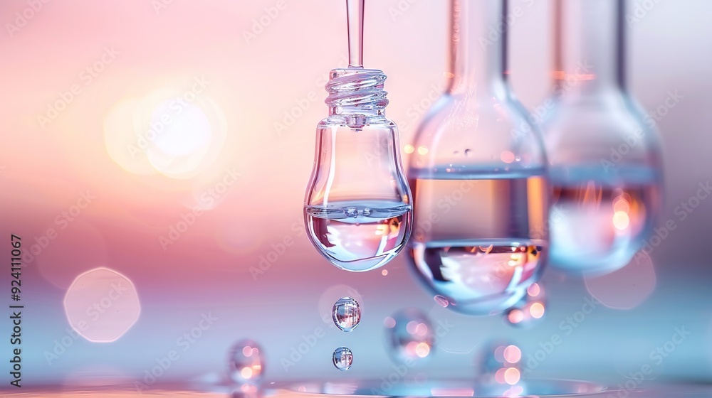 A group of beakers filled with liquid sit on a table alongside another beaker holding liquid A group of beakers filled with liquid sit on a table alongside another beaker holding liquid