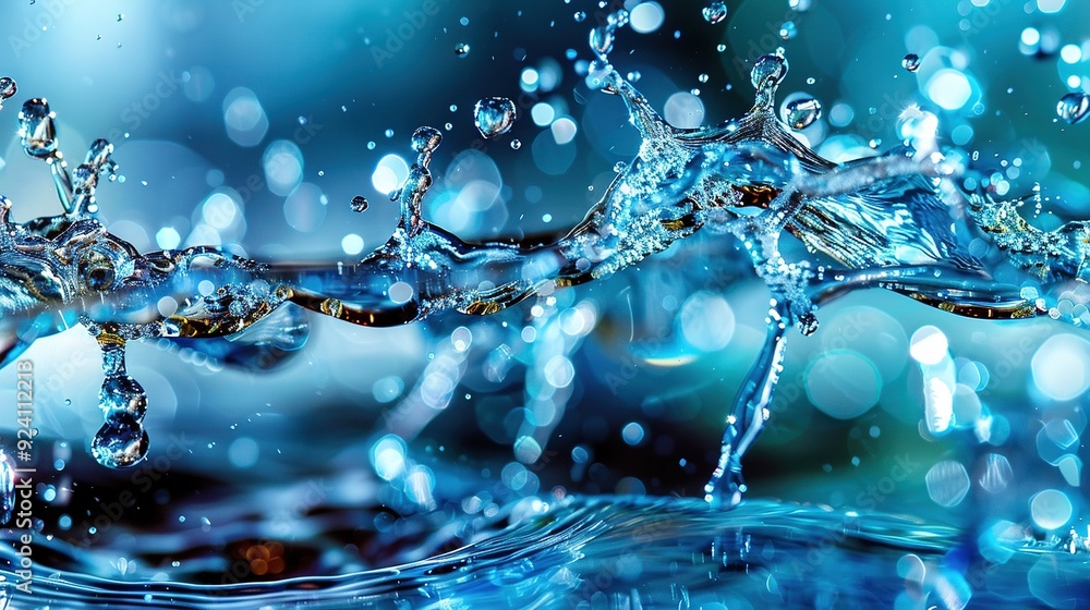 A high-resolution image of a single water droplet resting on a flat surface with soft blue and green light effects in the background A high-resolution image of a single water droplet resting on a flat surface with soft blue and green light effects in the background