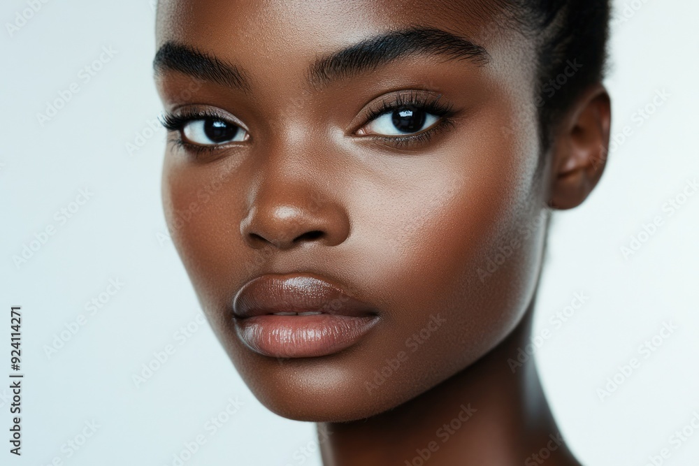 African Model Face With Natural Make up on White Background African Model Face With Natural Make up on White Background