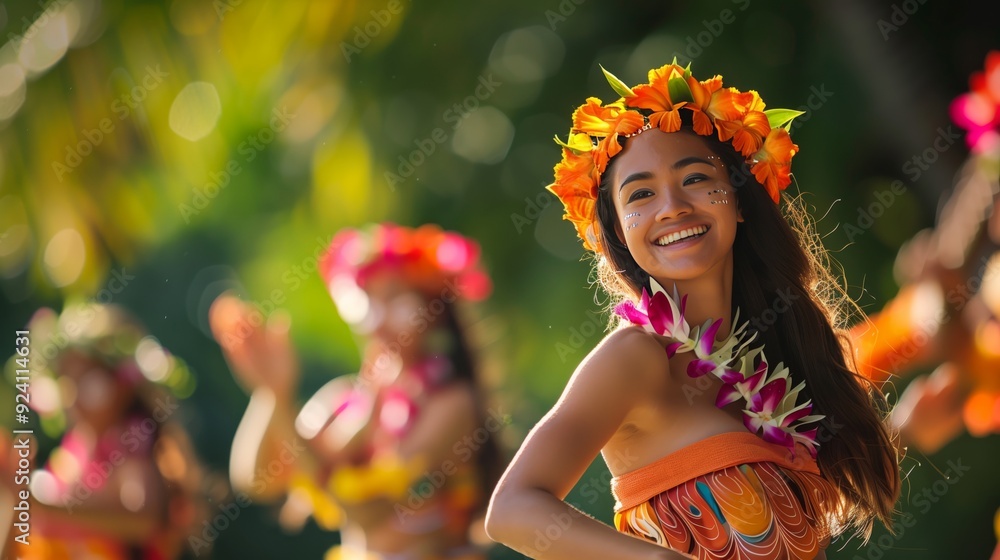 Hula dancers in Hawaiian attire sway to ukulele melodies, embodying island spirit and culture. Hula dancers in Hawaiian attire sway to ukulele melodies, embodying island spirit and culture.