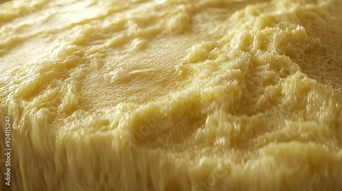  A detailed shot of a white-frosted cake atop a table