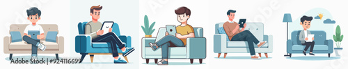 Internet addiction A man holds a tablet sitting on the couch