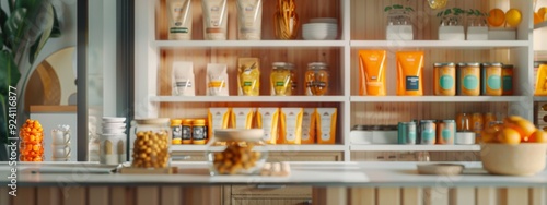 Wallpaper Mural Bright and organized kitchen shelf with various products Torontodigital.ca