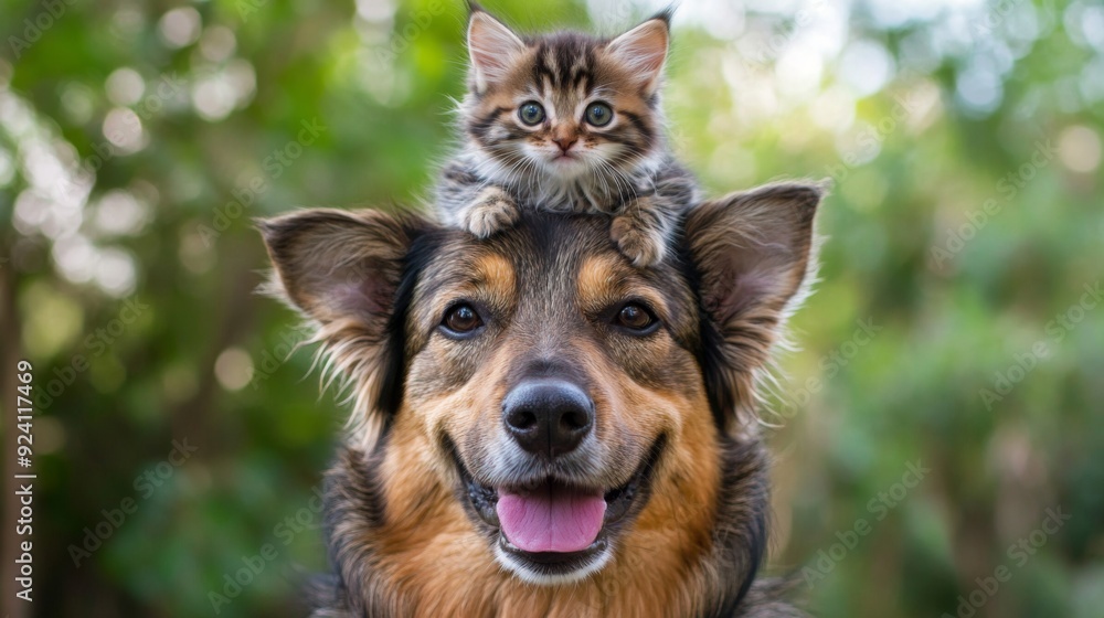 Playful Cat on Dog's Head