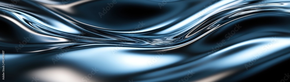 Close-up of smooth, metallic liquid surface with reflections and ripples, creating a futuristic and abstract visual effect in shades of blue. Close-up of smooth, metallic liquid surface with reflections and ripples, creating a futuristic and abstract visual effect in shades of blue.