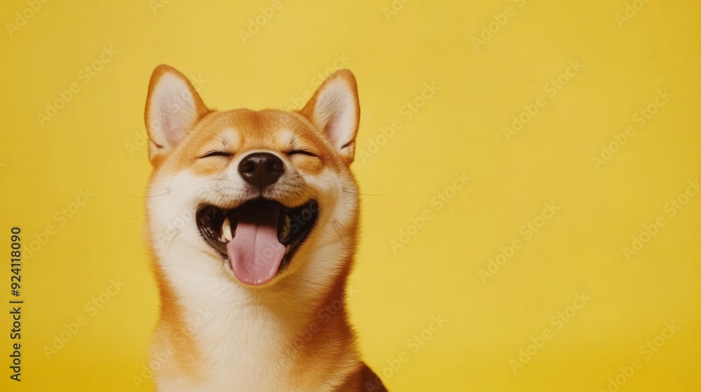 Happy Shiba Inu on Yellow Background Happy Shiba Inu on Yellow Background